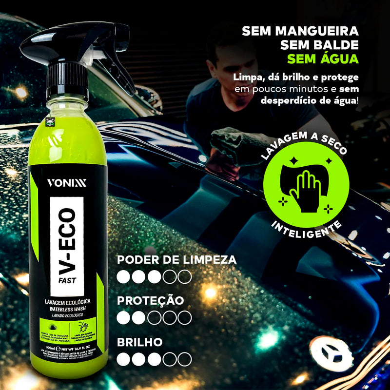 Vonixx V-ECO 500 ml – Dry Wash & Cera Rápida para Carro e Moto