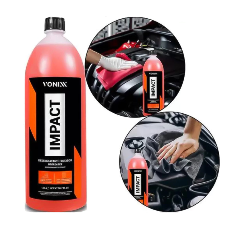 Aplicação do desengraxante Vonixx Impact na caixa de roda automotiva