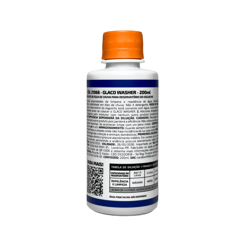 Parte traseira do Glaco Washer 200ml Soft99 com informações técnicas