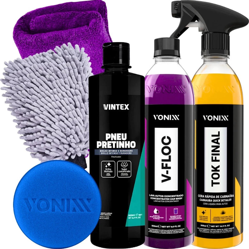 Kit Vonixx Premium com Pneu Pretinho, Shampoo e Cera Tok Final