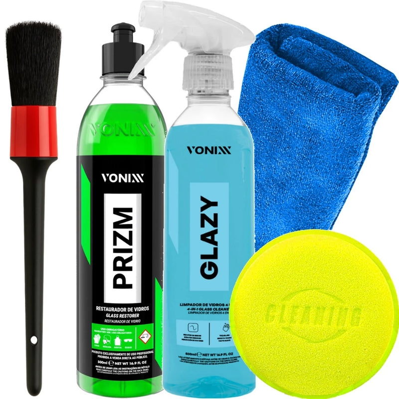 Kit Vonixx Prizm e Glazy para limpeza e restauração de vidros automotivos